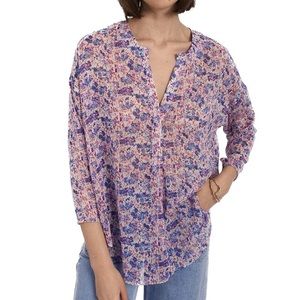 Molly Bracken Women's XS Oversized‎ Chiffon Tunisian Collar Fireworks Blouse Top